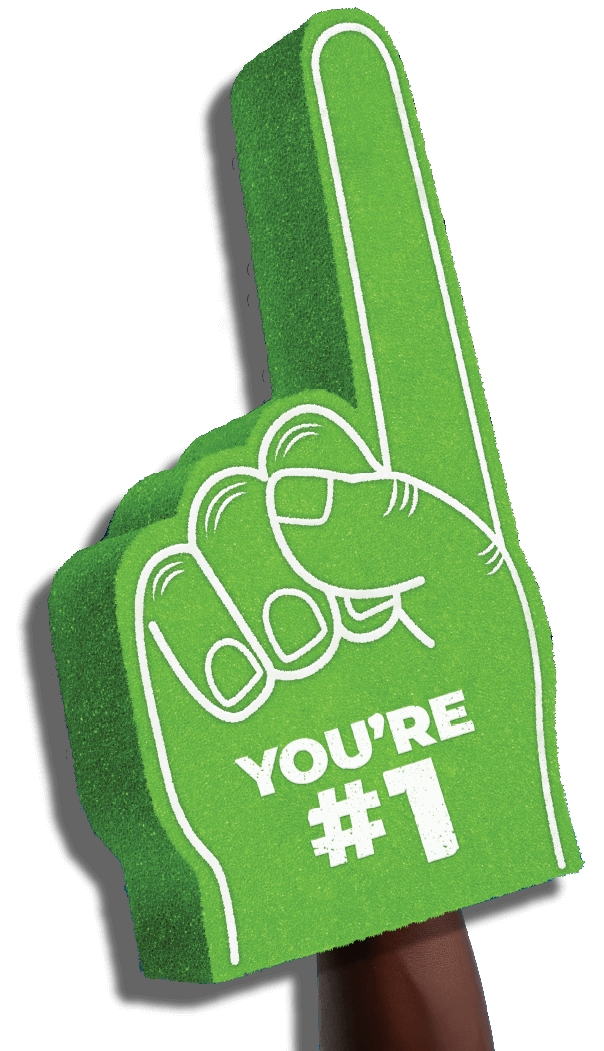 green foam finger with text you’re number 1